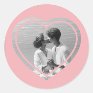 Personalized Heart Shaped  Photo Wedding  Classic Round Sticker