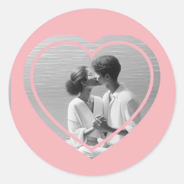 Personalized Heart Shaped  Photo Wedding  Classic Round Sticker (Front)