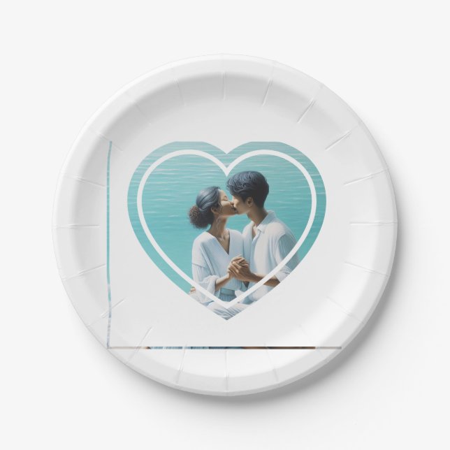 Personalized Heart Shaped  Photo Wedding  Paper Plates (Front)