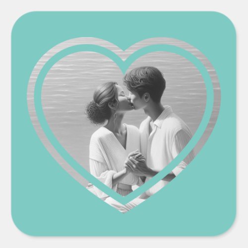 Personalized Heart Shaped  Photo Wedding  Square Sticker