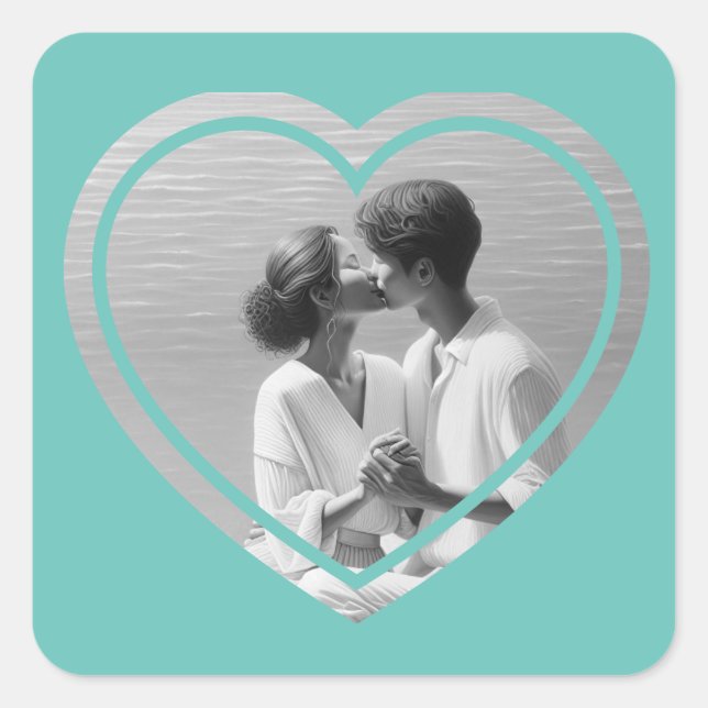 Personalized Heart Shaped  Photo Wedding  Square Sticker (Front)