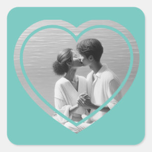 Personalized Heart Shaped  Photo Wedding  Square Sticker