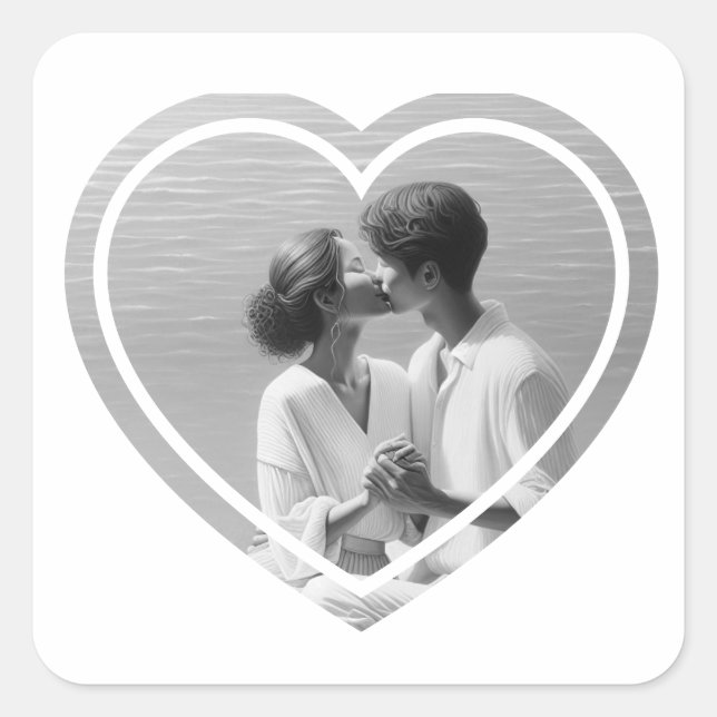 Personalized Heart Shaped  Photo Wedding  Square Sticker (Front)