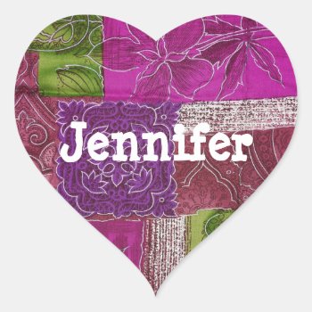 Personalized Heart Shaped Purple Quilt  Sticker by Magical_Maddness at Zazzle