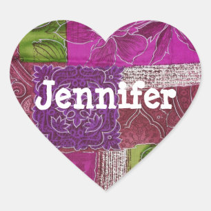 Personalized Heart Shaped Purple Quilt Sticker