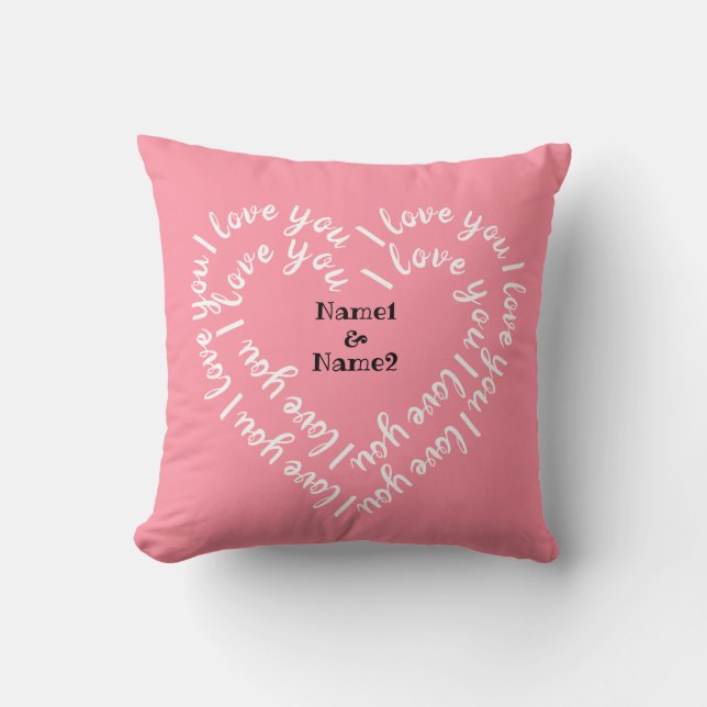 Personalized Heart Shaped Text "I love you" Throw Pillow (Front)