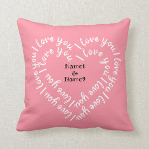 Personalized Heart Shaped Text "I love you" Throw Pillow