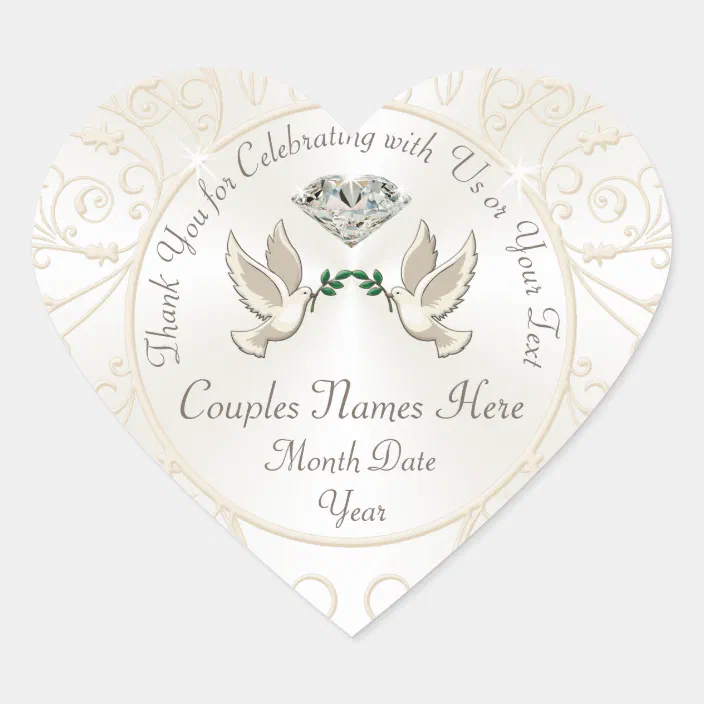 100PCS Customize Personalised Wedding Round heart Transparent Stickers 5CM 