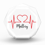 Personalized Heart Simple Medical Acrylic Award<br><div class="desc">Red heart beat print,  perfect for doctors,  nurses and anyone in the healthcare industry.  Personalize by adding your name,  business,  or medical practice,  or just choosing your background color.</div>
