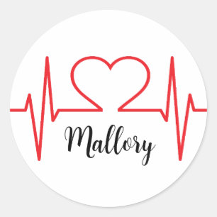 Personalized Heart Simple Medical Classic Round Sticker