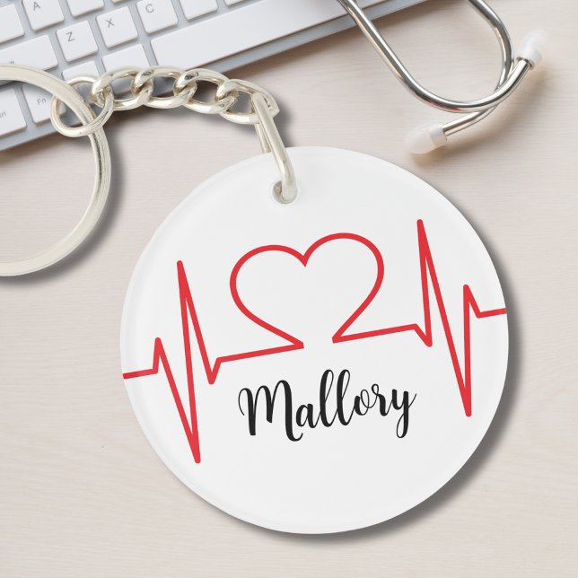 Personalized Heart Simple Medical Keychain (Simple Red Heart Beat Nursing Medical Keychain)