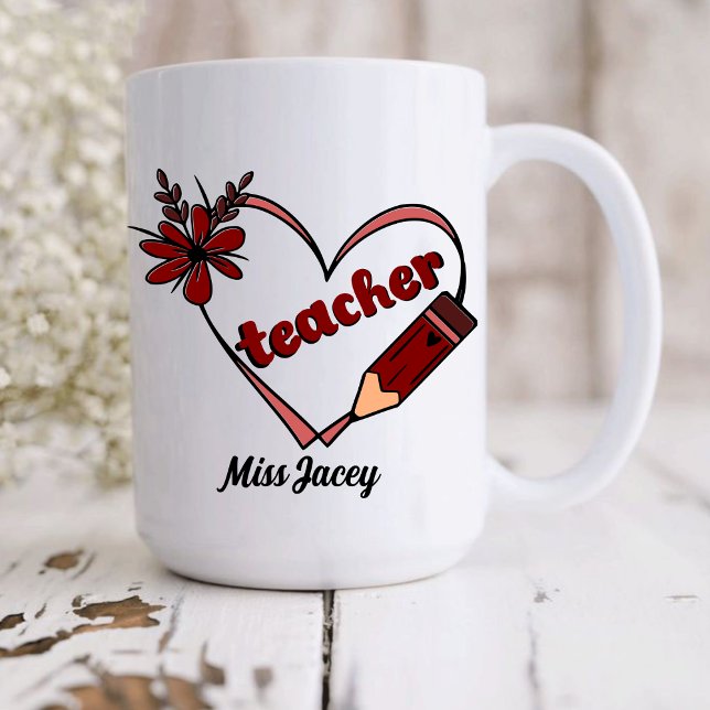 Personalized Heart Teacher Valentine's Day Coffee Mug (Teacher Valentines Day Gift, Love Teacher, Valentines Day Teacher, Teacher Heart Reading mug)