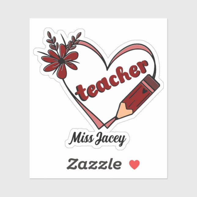 Personalized Heart Teacher Valentine's Day Sticker (Sheet)