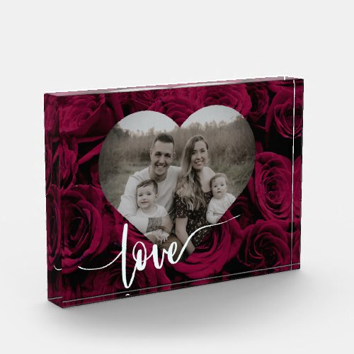 personalized heart template burgundy roses photo block