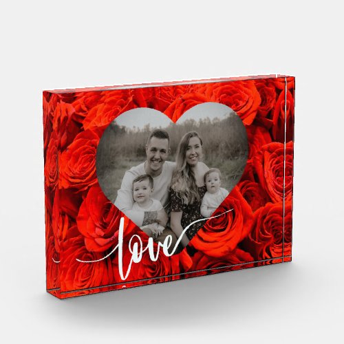 personalized heart template deep orange red roses photo block