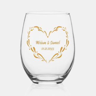 Personalized Heart Wedding Anniversary Keepsake Stemless Wine Glass