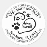 Personalized Heart with Paw Prints &amp; Contact Info Classic Round Sticker