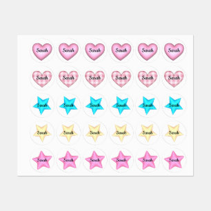 Personalized Hearts and Stars with Name Kids' Labels