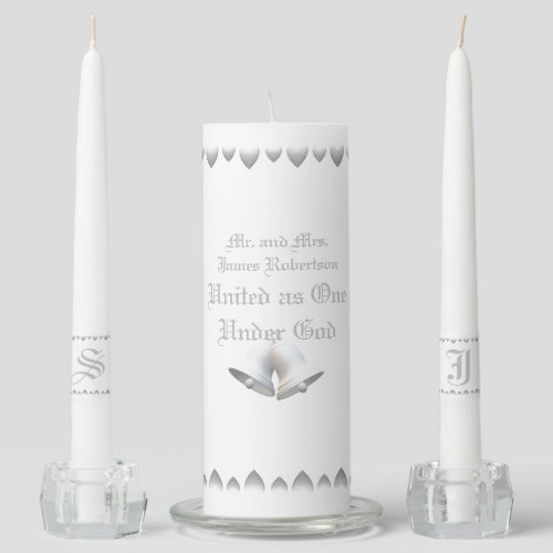 Personalized Hearts  Bells Christian Unity Candle Set