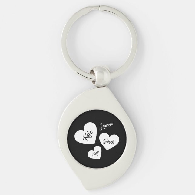 Personalized Hearts Black & White Mother's Keychain (Front)