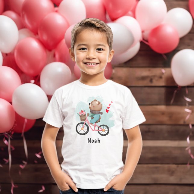 Personalized Hearts Cute Teddy Kids Valentines Day T-Shirt (Creator Uploaded)