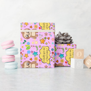 Personalized Hearts Floral Sloth Baby Shower Party Wrapping Paper