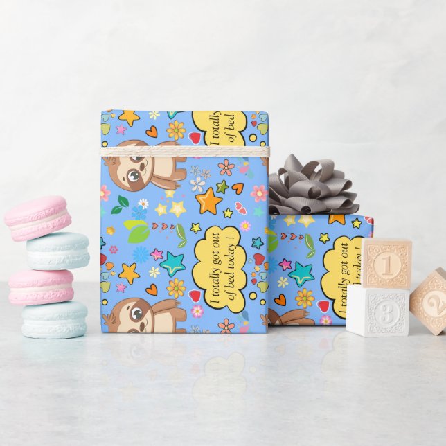 Personalized Hearts Floral Sloth Baby Shower Party Wrapping Paper (Baby Shower)