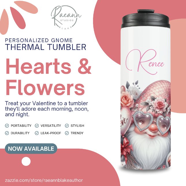 Personalized Hearts & Flowers Gnome Thermal Tumbler (Creator Uploaded)