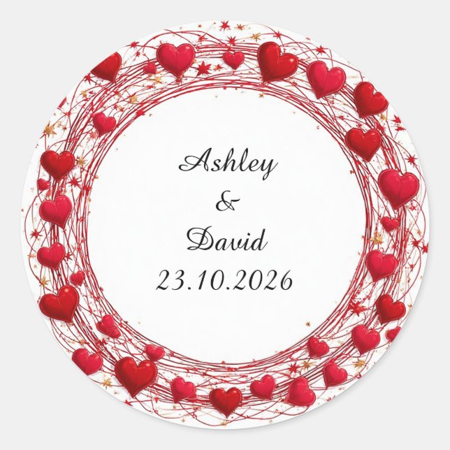 💖 Personalized Hearts For Couple Celebration Deco Classic Round Sticker (Front)