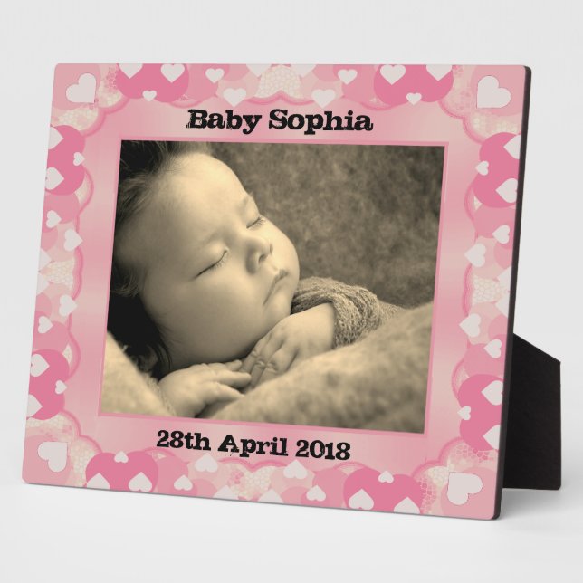 Personalized Hearts Frame Baby Photo Plaque (Side)