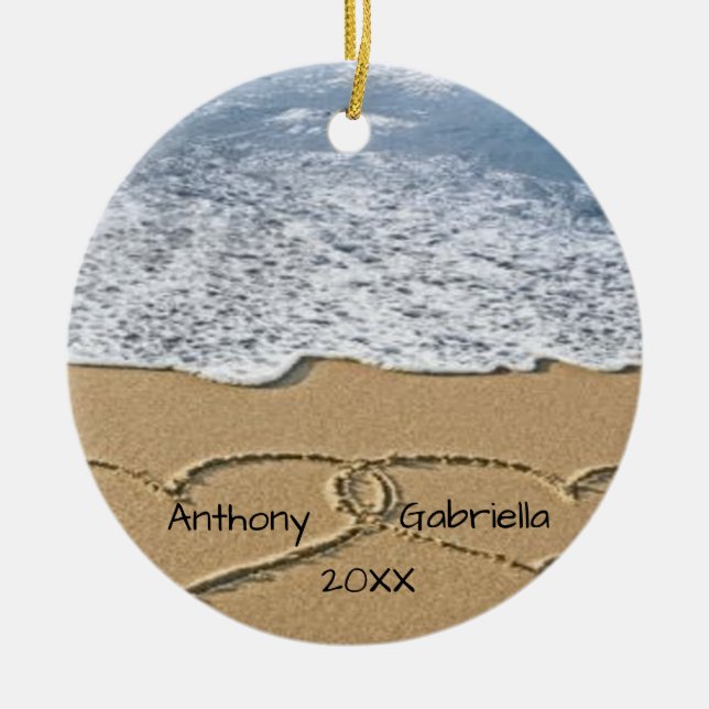Personalized Hearts In The Sand Ornament (Front)