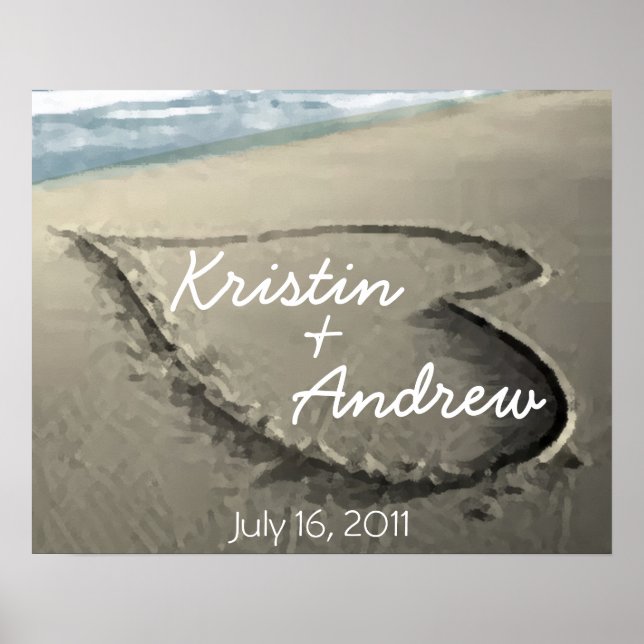Personalized Hearts in the Sand Wedding Gift Poster (Front)