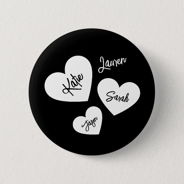 Personalized Hearts Mother's Black & White  Button (Front)