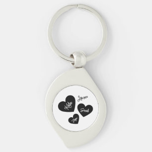 Personalized Hearts Mother's Black & White Keychain