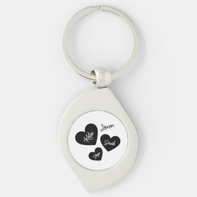 Personalized Hearts Mother's Black & White Keychain (Front)