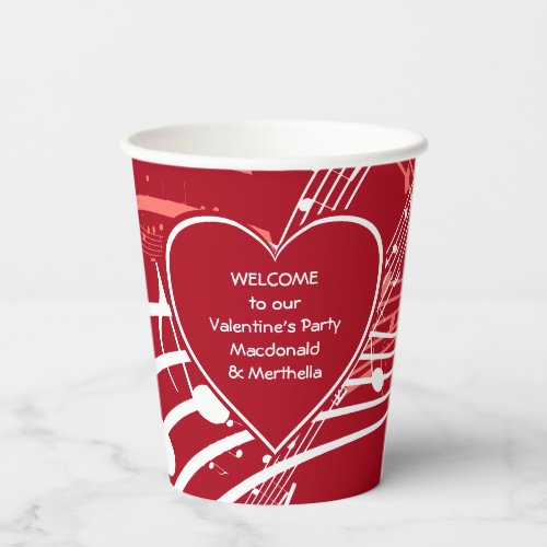 Personalized Hearts Music Valentines Party Paper Cups