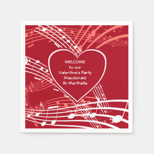 Personalized Hearts Music Valentines Party Paper Napkins