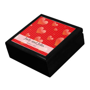 Personalized Hearts on Red Wedding Gift Box