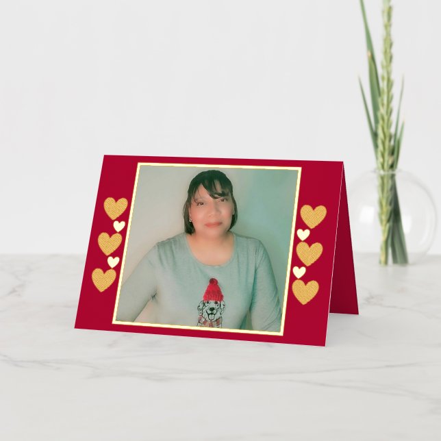 Personalized Hearts Photo Gold Foil Folded Card (Front)