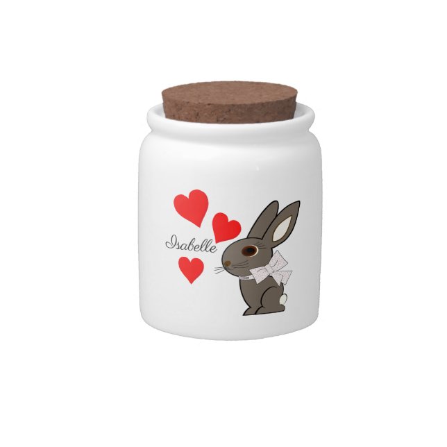 Personalized Hearts & Rabbit Candy Cash Jar (Front)
