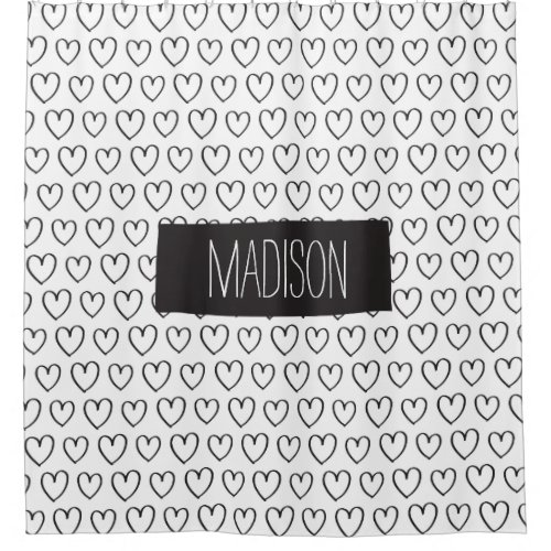 Personalized Hearts Shower Curtain_Black and White Shower Curtain