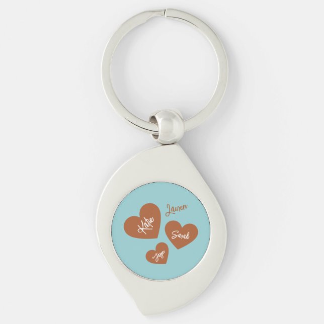Personalized Hearts Teal Mother & Children Keychain (Front)