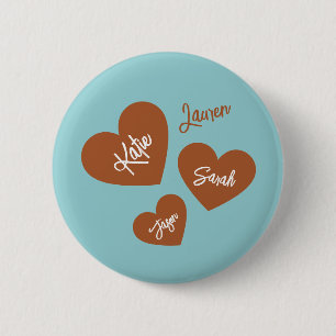 Personalized Hearts With Children's Names Teal Button