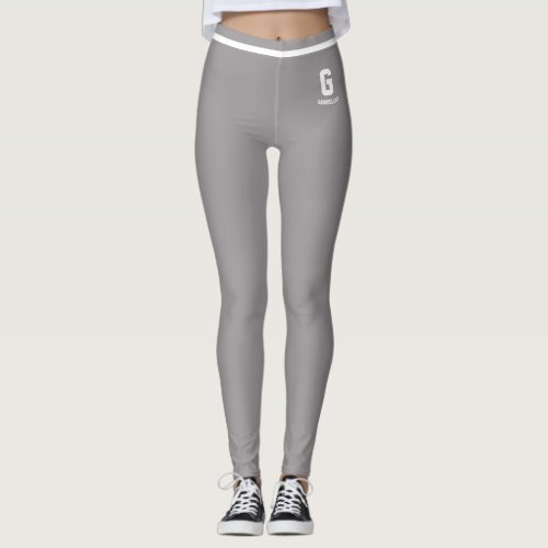 Personalized Heather Gray White Striped Monogram Leggings