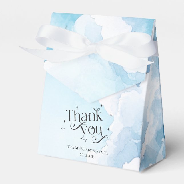 Personalized Heaven Sent Blue Clouds Baby Shower  Favor Boxes (Front Side)
