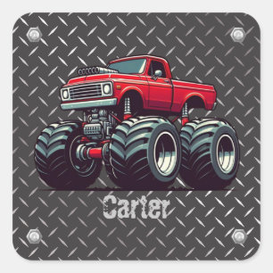 Personalized, heavy metal monster truck square sticker