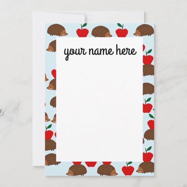Personalized Hedgehog and Apples Notecards (Front)