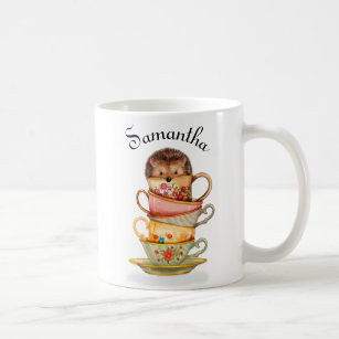 Personalized Hedgehog and Colorful Teacups Mug