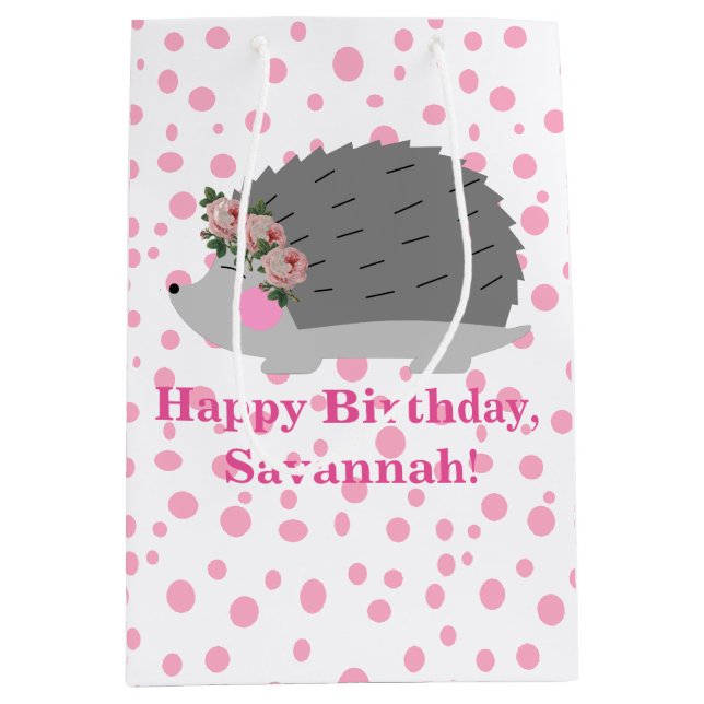 Personalized Hedgehog Birthday Gift Bag (Front)