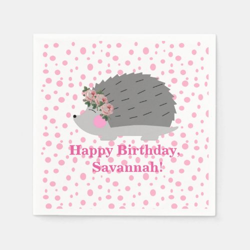 Personalized Hedgehog Birthday Napkin